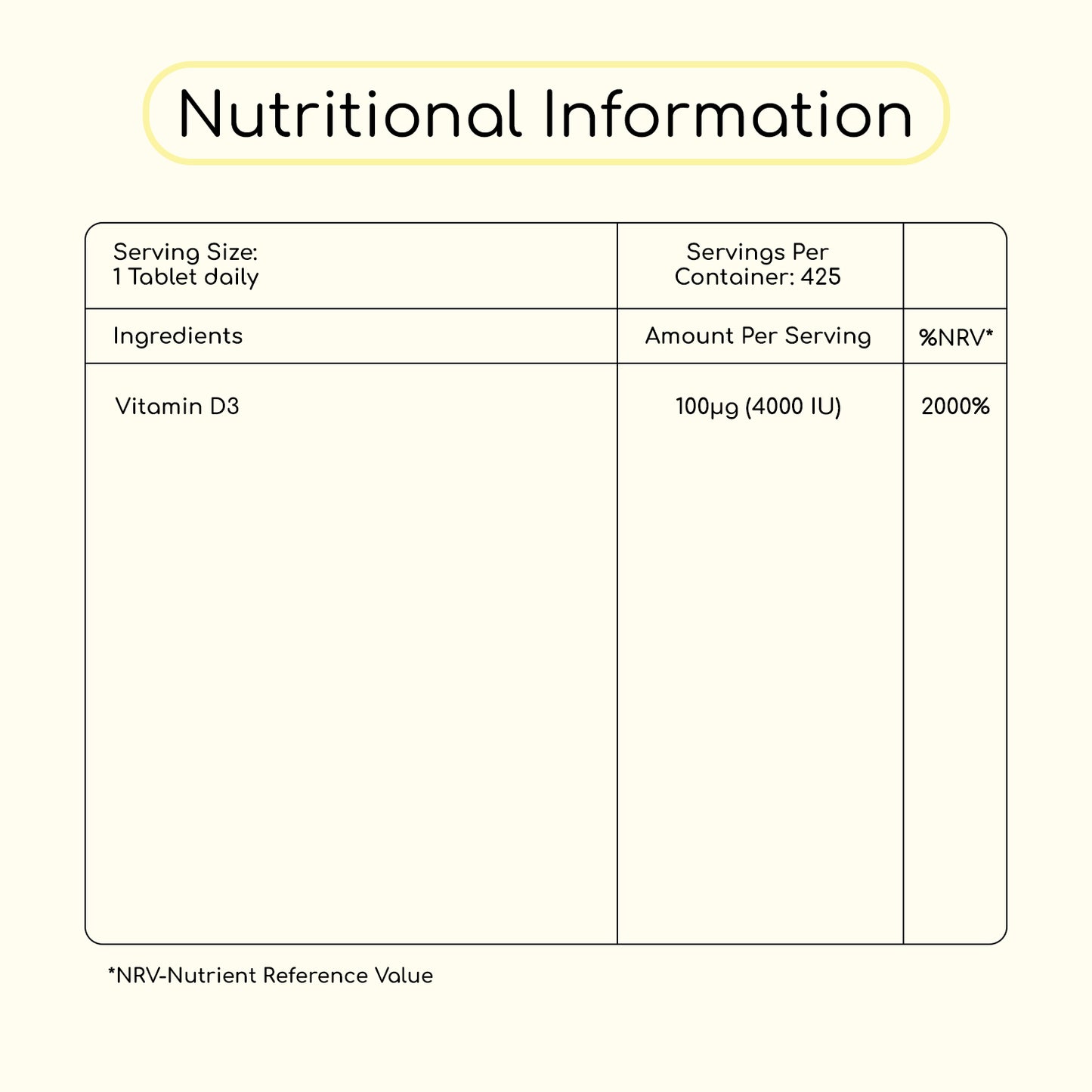 Vitamin D3 4000iu 425 Vegeterian Tablets