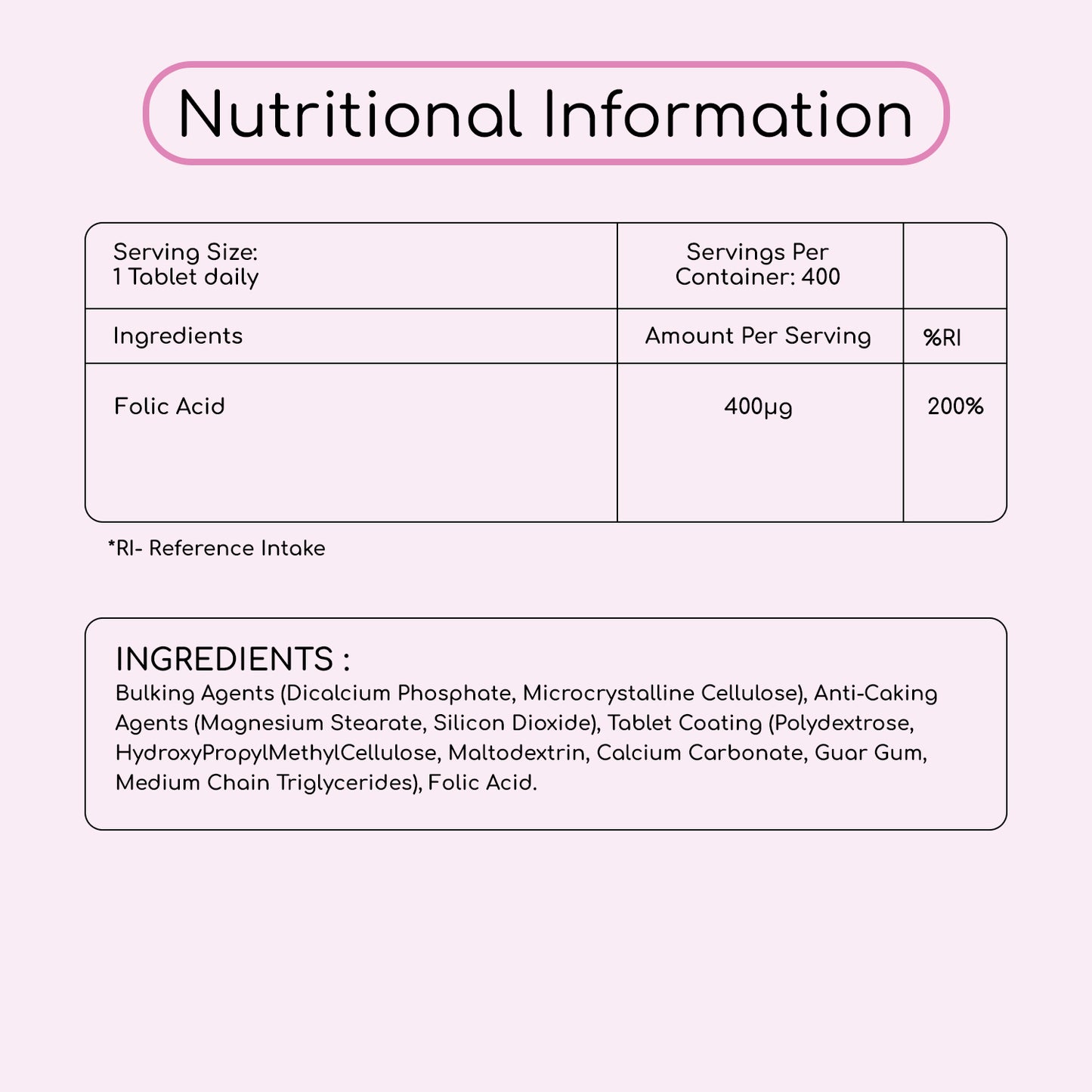 Vegan Folic Acid 400μg 400 Tablets