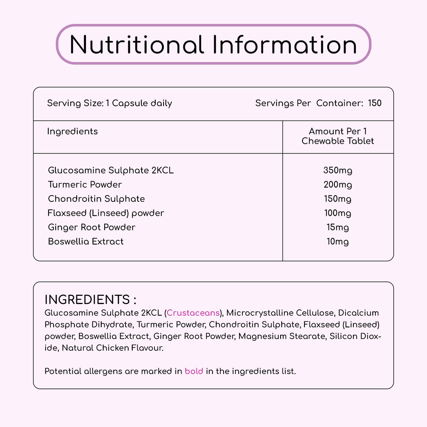 Dog Joint Supplement 150 Chewable Tablets