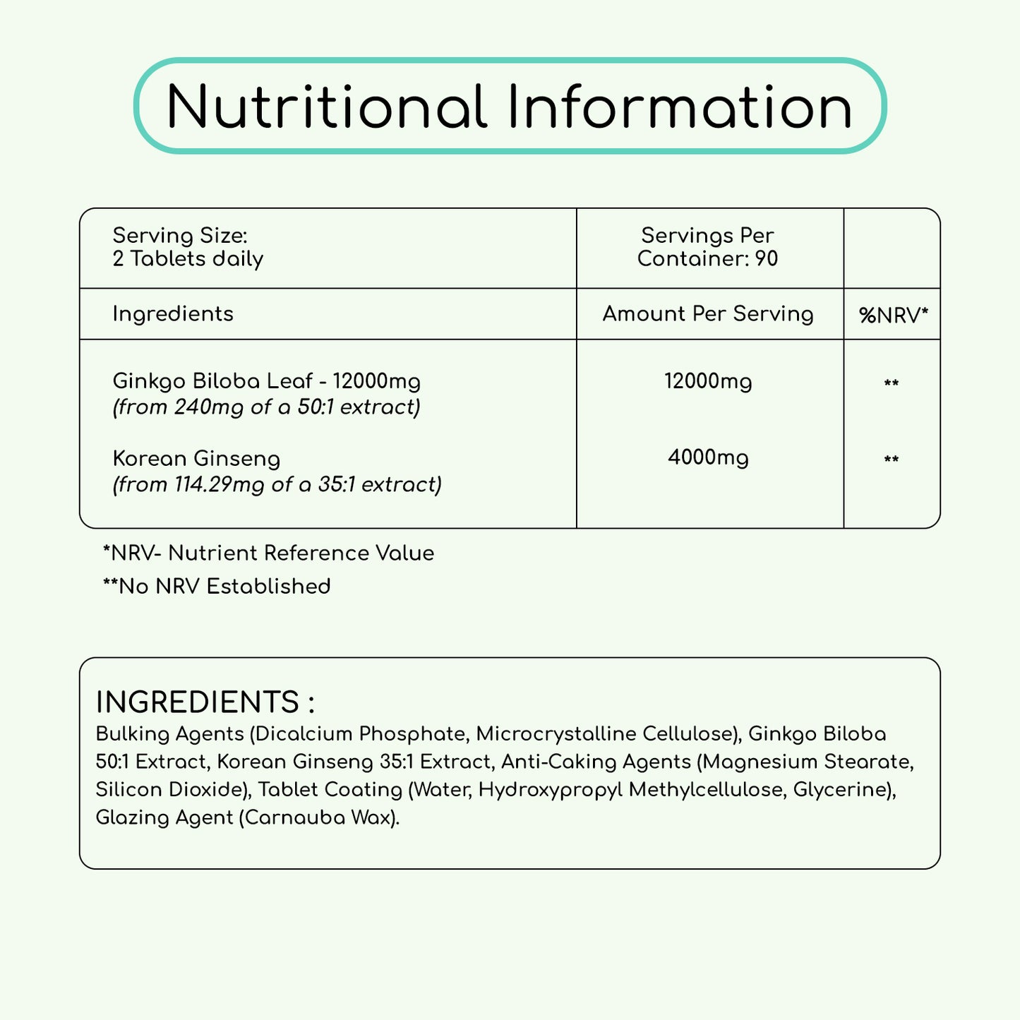 Ginkgo Biloba And Ginseng 16000mg 180 Vegan Tablets