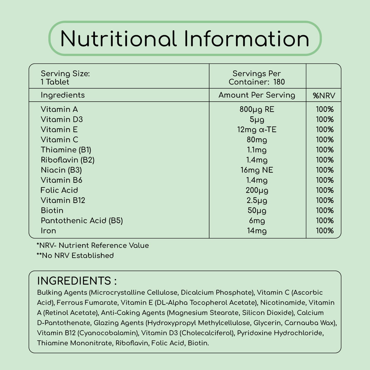 Multivitamin With Iron 180 Tablets