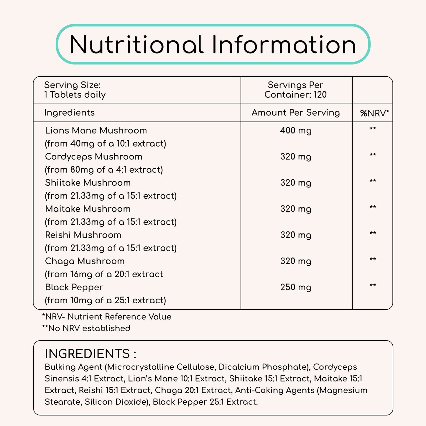 Advanced Mushroom Complex 120 Vegan Tablets