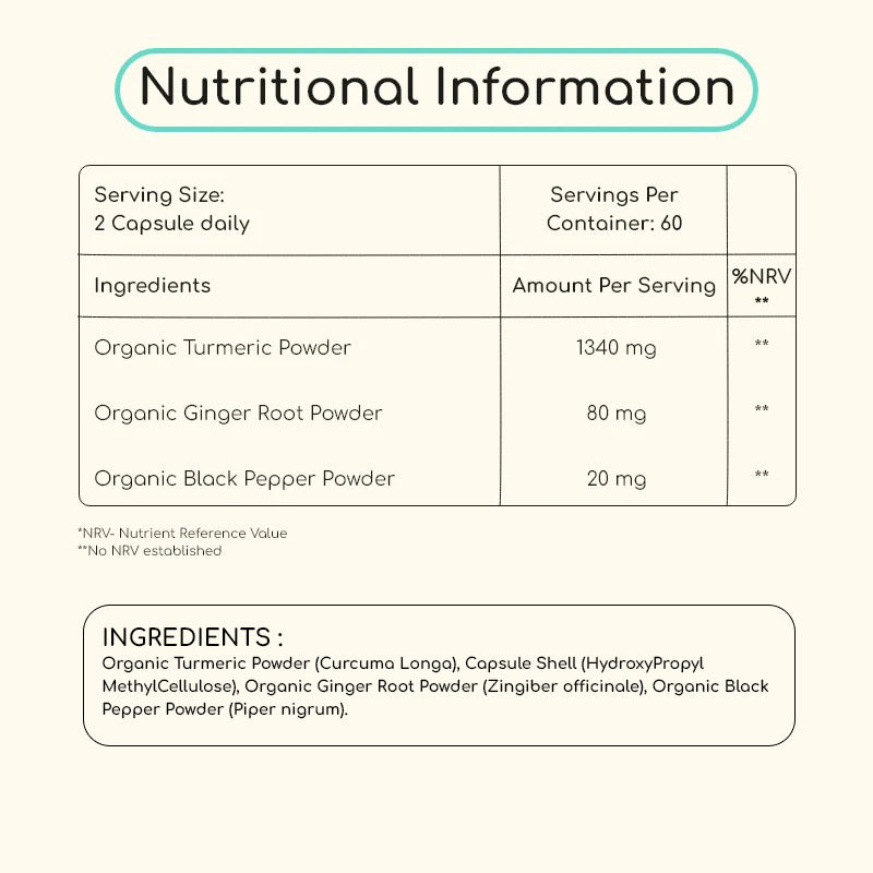 Organic Turmeric Capsules with Black Pepper, Ginger & Curcumin