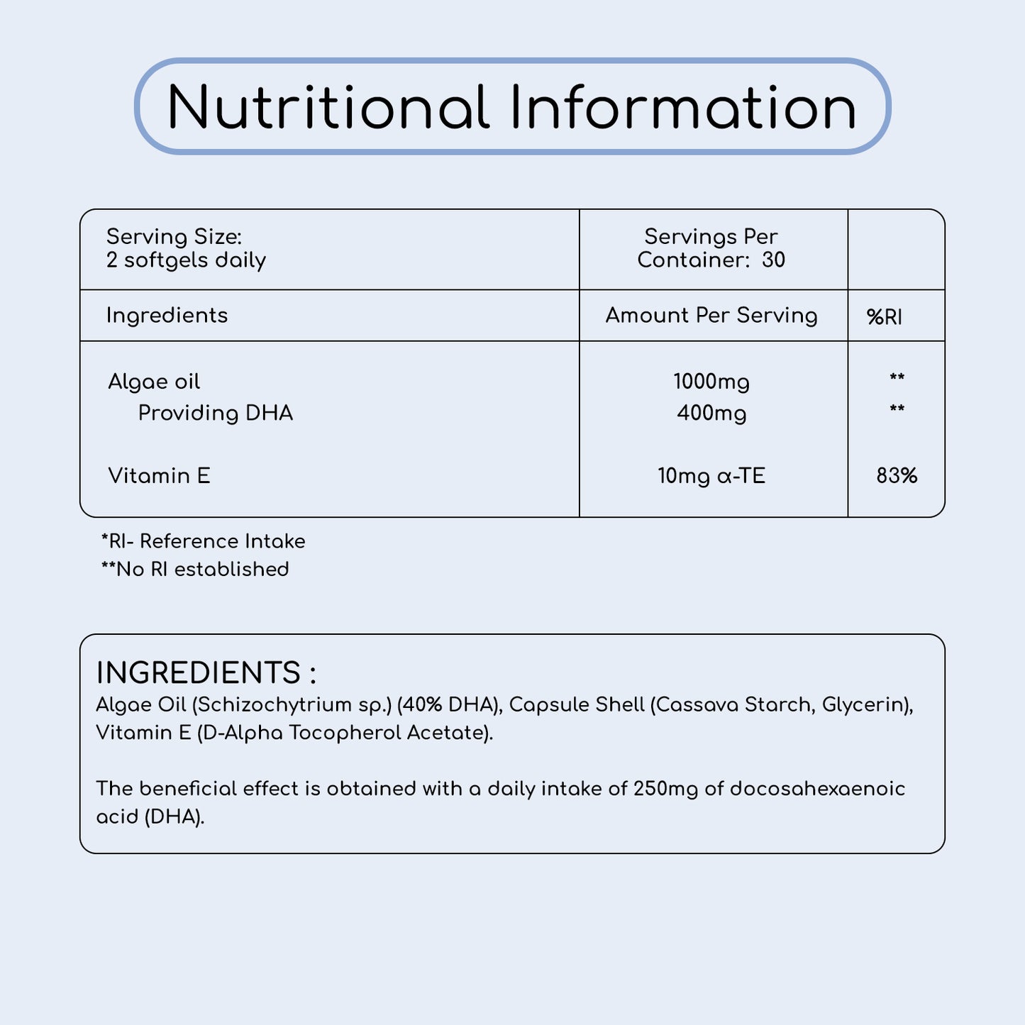 Vegan Omega 3 Supplement With Algae Oil
