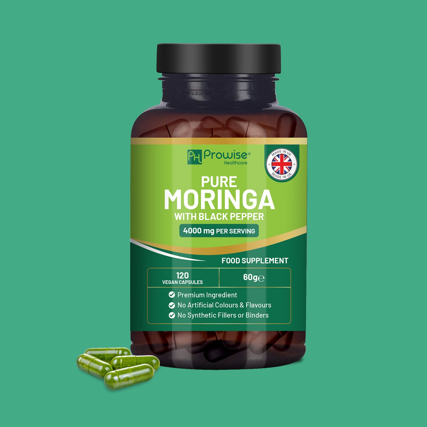 Cápsulas de moringa orgánica de 2000 mg (120 cápsulas) 