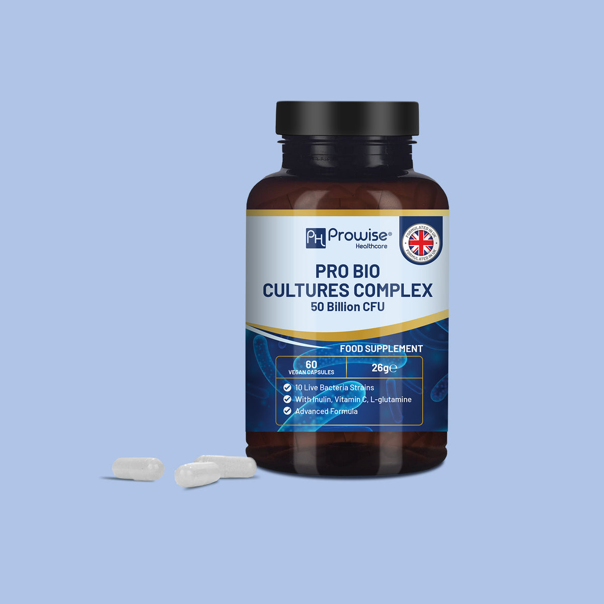 Pro Bio Cultures Complex Prebiotic Probiotic 60 Vegan Capsules