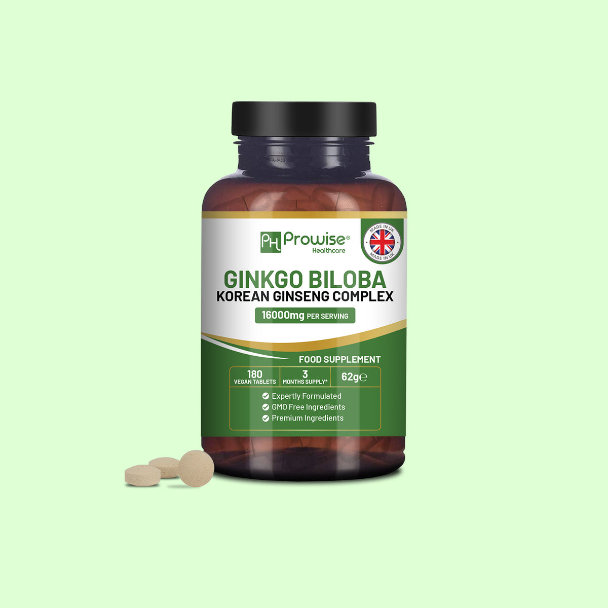 Ginkgo Biloba Ginseng 180 Vegan Tablets
