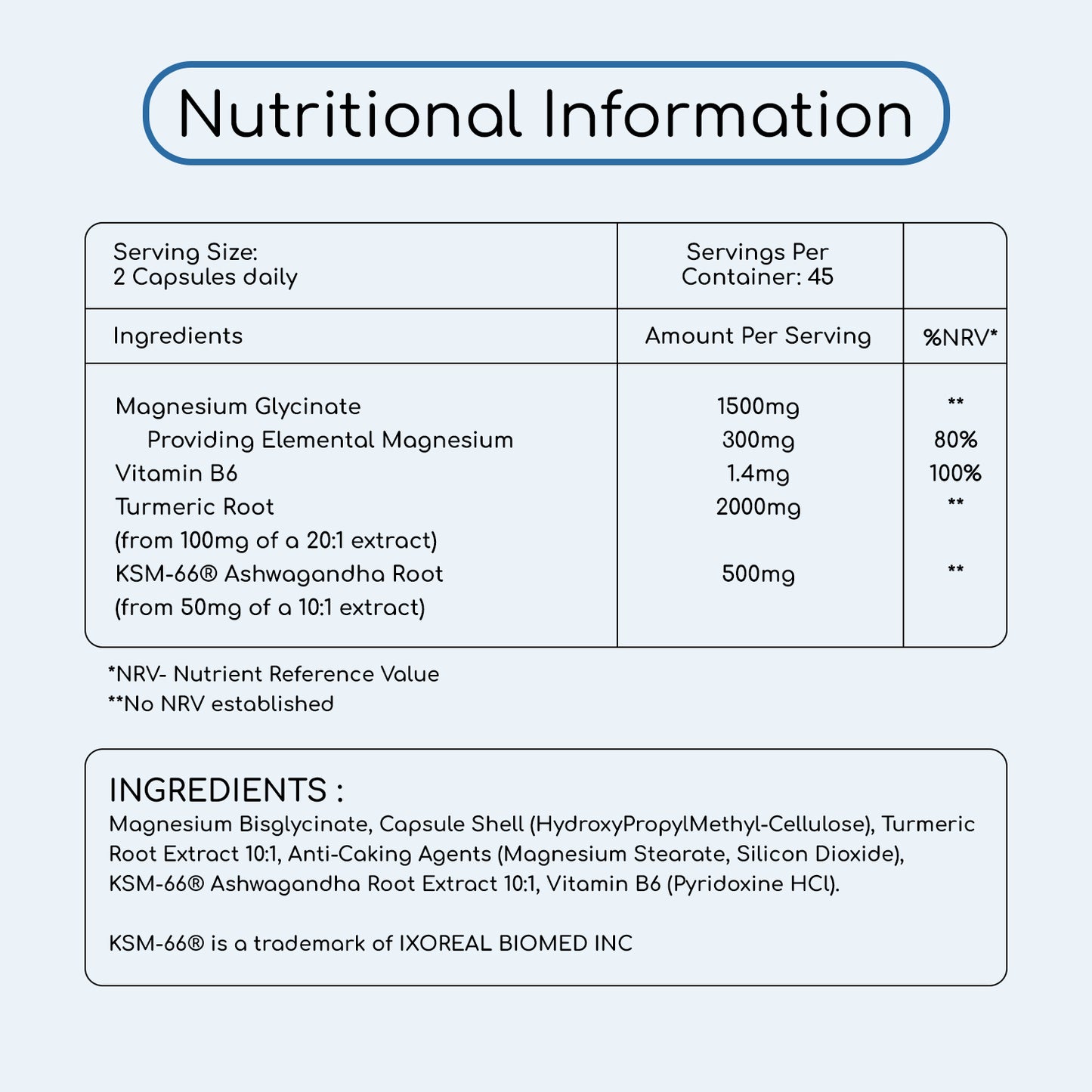 4 in 1 - Magnesium Glycinate Complex with KSM Ashwagandha and Turmeric