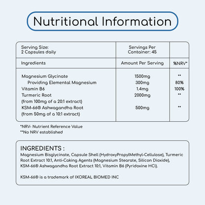 4 in 1 - Magnesium Glycinate Complex with KSM Ashwagandha and Turmeric