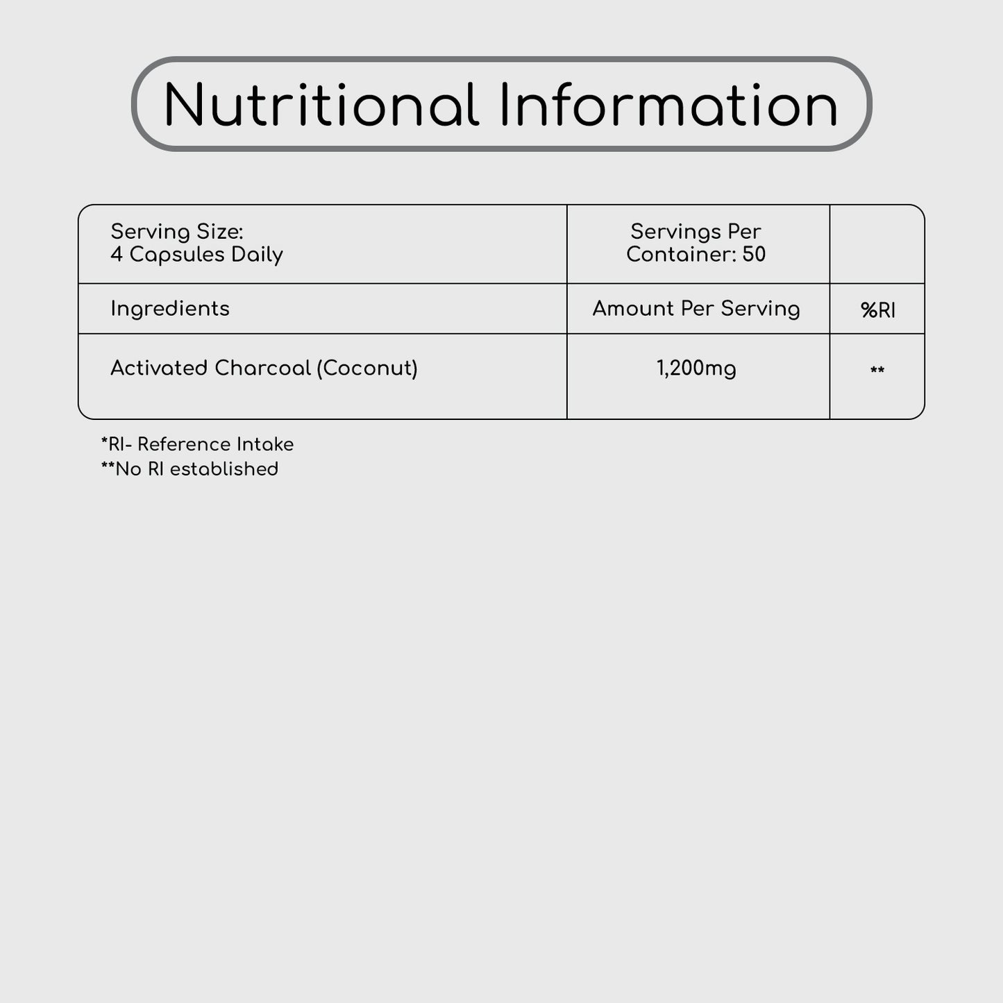 activated charcoal capsules nutritional information