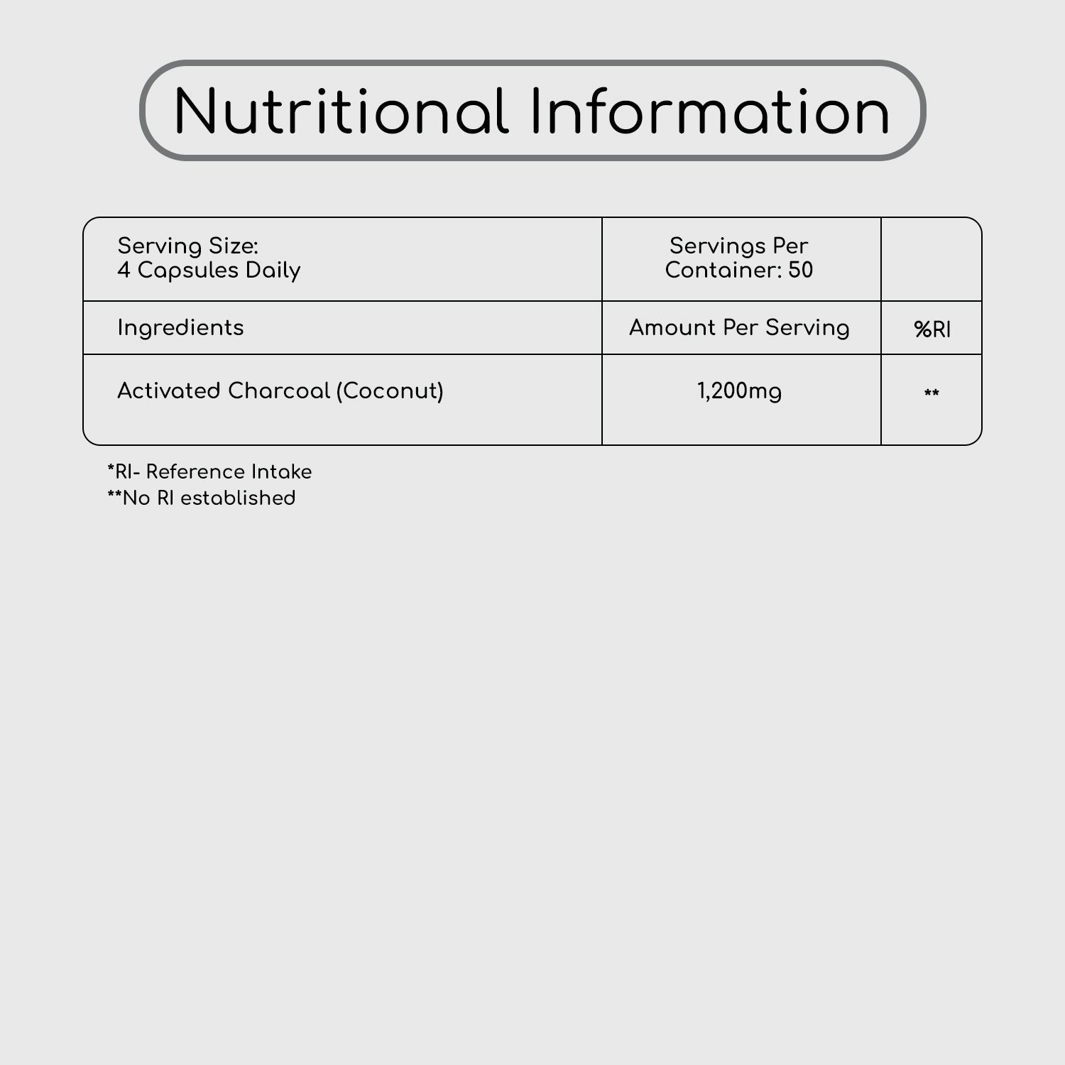 activated charcoal capsules nutritional information