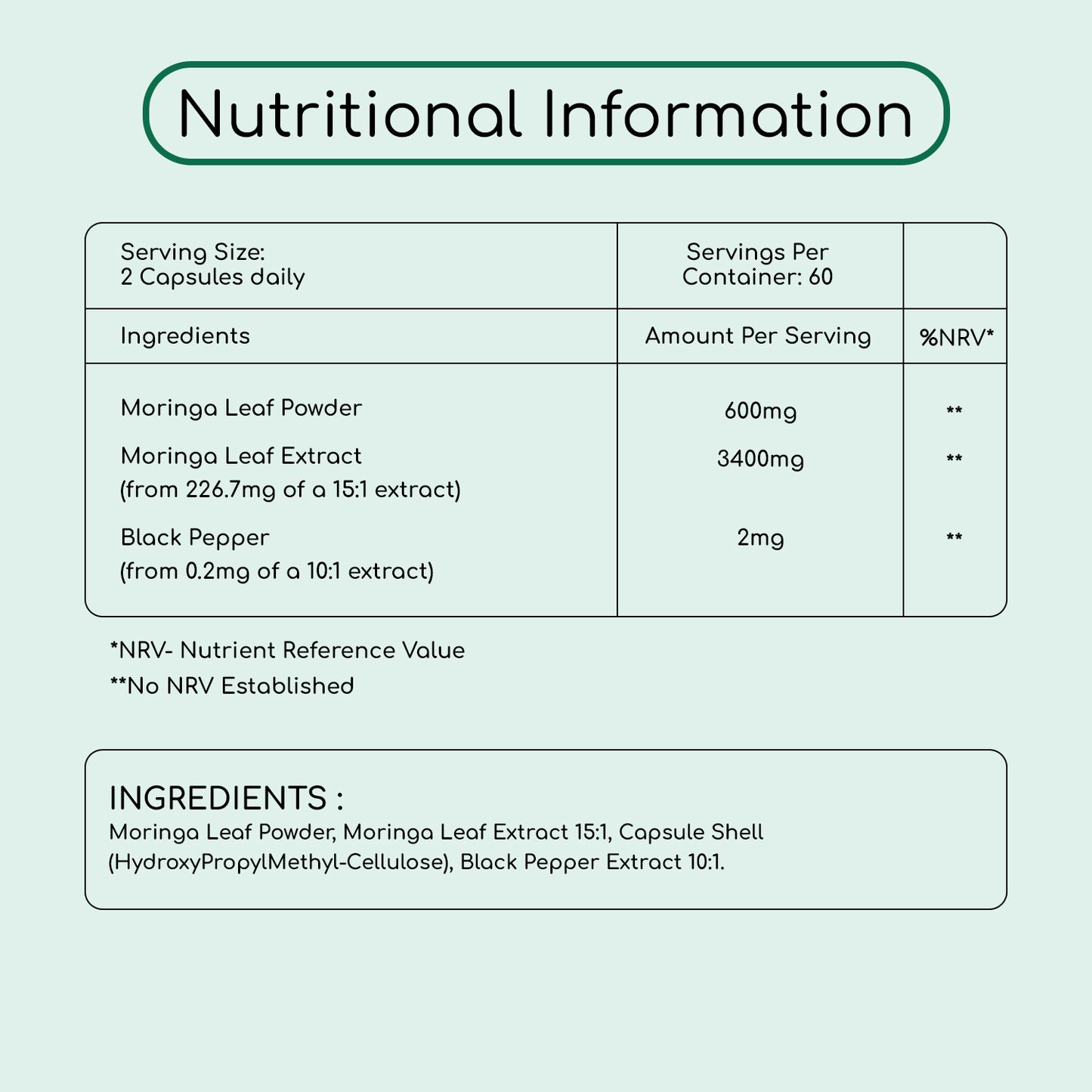 Cápsulas de moringa orgánica de 2000 mg (120 cápsulas) 