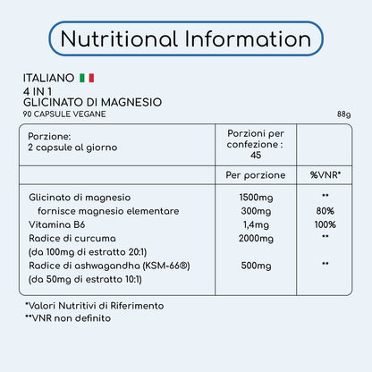 4 in 1 - Magnesium Glycinate Complex with KSM Ashwagandha and Turmeric