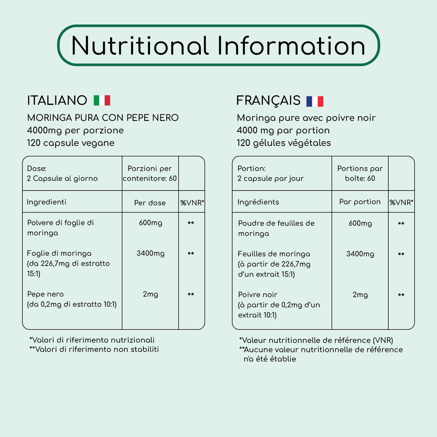 Cápsulas de moringa orgánica de 2000 mg (120 cápsulas) 