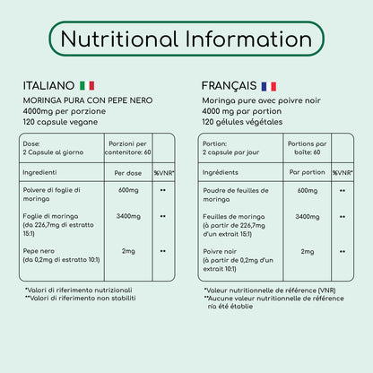 Cápsulas de moringa orgánica de 2000 mg (120 cápsulas) 