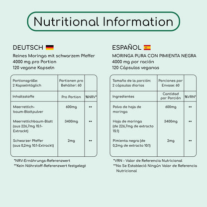 Cápsulas de moringa orgánica de 2000 mg (120 cápsulas) 