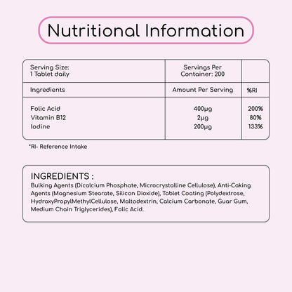 Vegan Folic Acid 400μg 200 Tablets