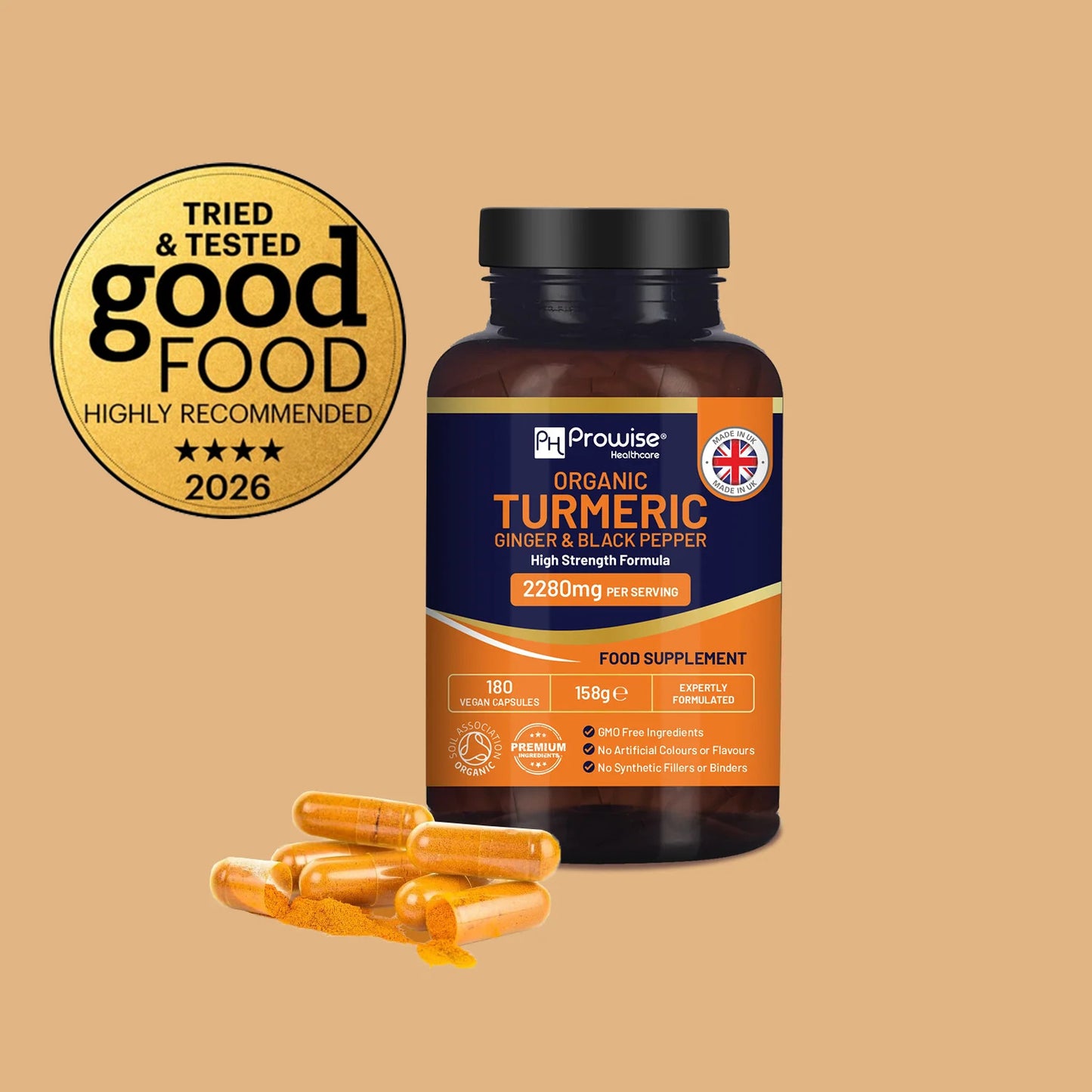 Turmeric with Ginger and Black Pepper 2280mg 180 Capsules
