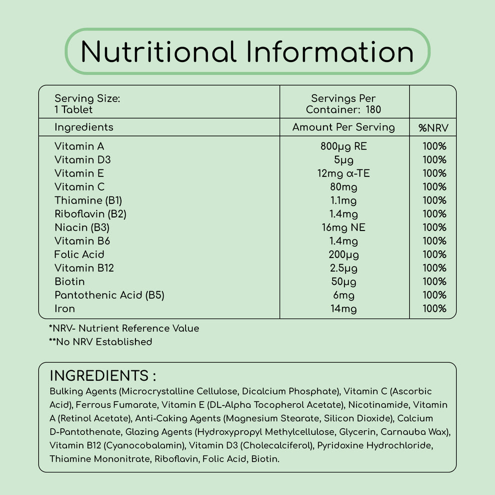Multivitamin With Iron 180 Tablets | Made in UK